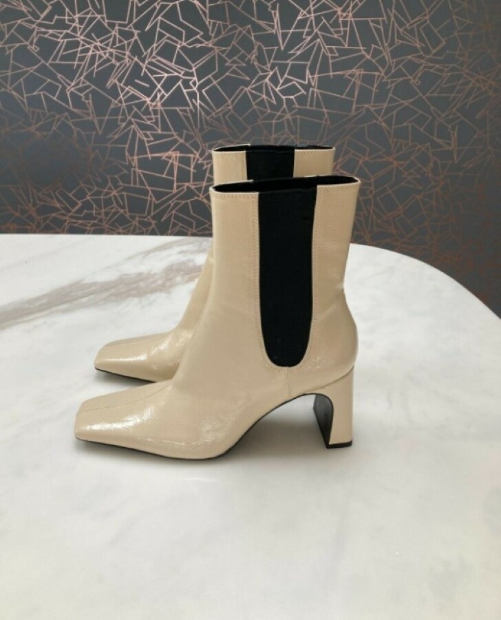 Zara Leather Patent Ankle Boots Square Quadratic