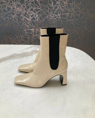 Zara Leather Patent Ankle Boots Square Quadratic