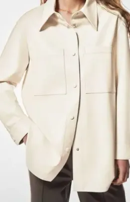 Zara Faux Leather shirt ladies oversize beige ecru