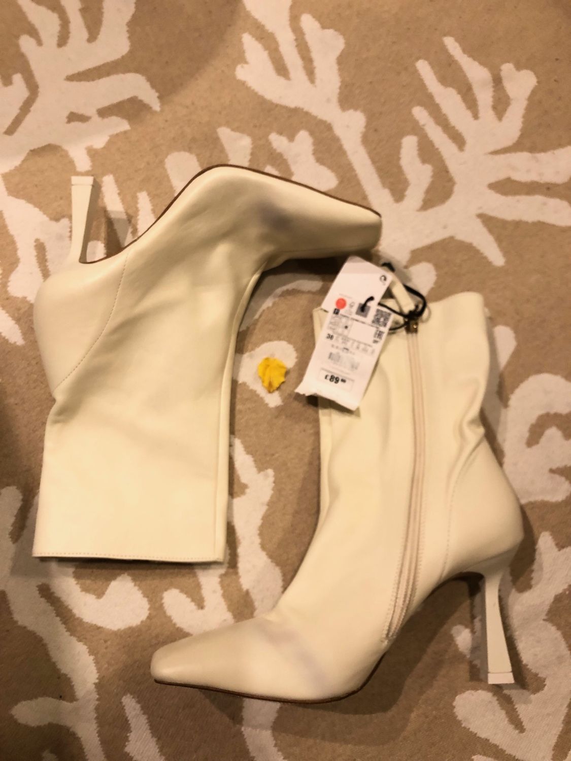 89EUR rrp Zara leather ankle boots butter soft white  squared toe high heels trapez