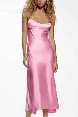 Zara pink rose viral TikTok satin dress