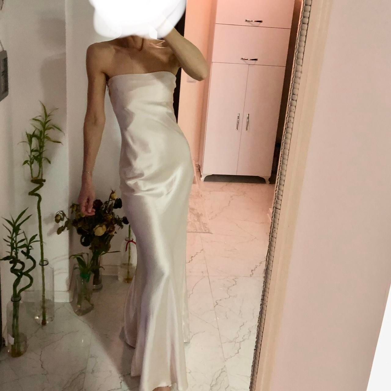 Zara  Limited Edition  champagne beige  satin  bandeau maxi gown  dress elegant  wedding