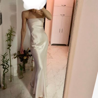 Zara  Limited Edition  champagne beige  satin  bandeau maxi gown  dress elegant  wedding