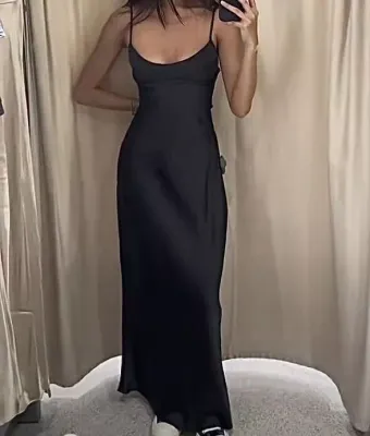 Zara black tiktok viral dress backless satin maxi midi perfect for any occasion corset straps new
