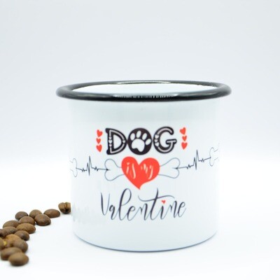 Emaille Tasse Dog Valentine diverse Varianten, auch personalisiert möglich. Farbige Emaille Tasse ebenfalls möglich, Keramik ebenso