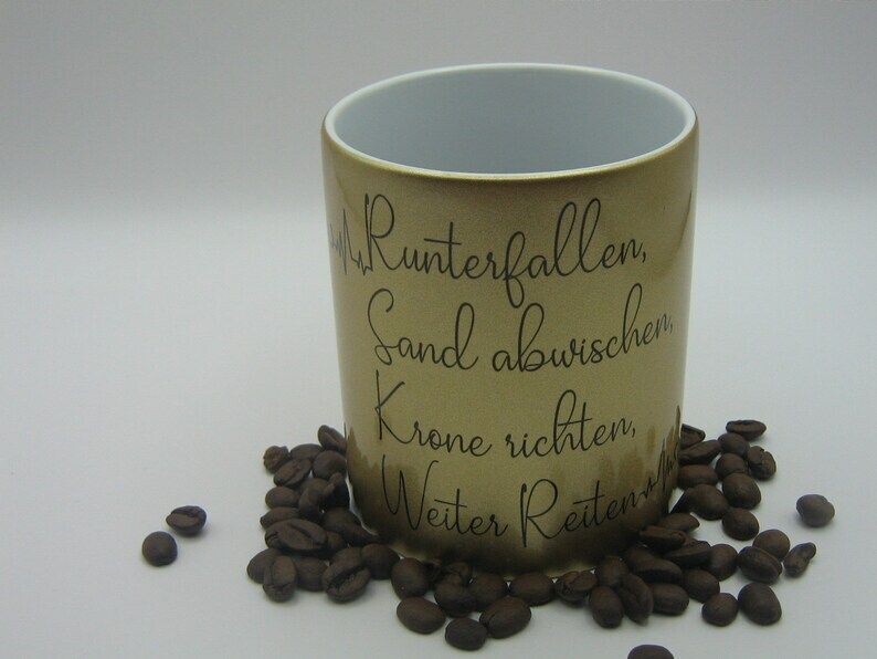 Tasse Reiter/Pferd  Runterfallen, Krone richten etc, Sprüche und Herzlinien Personalisierbar Herz Linie Pferd Dressurreiten Springreiten Geschenk Reiter Reiter Tasse