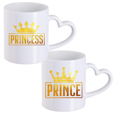 Set Tasse mit Herz Henkel Motiv Prince/Princess
