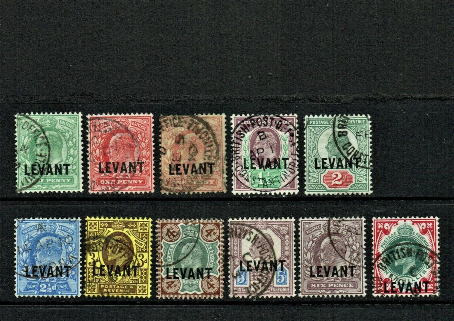 BRITISH LEVANT 1905, £485.55, L1-L10 KING EDWARD VII, COMPLETE SET FU/VFU