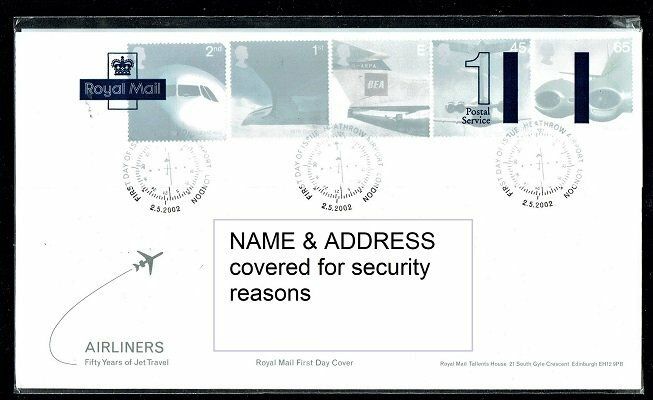 GB FDC 2002, 50th ANNIV OF PASSENGER JET AVIATION, AIRLINERS with SG 2284-2288 - UNOPENED