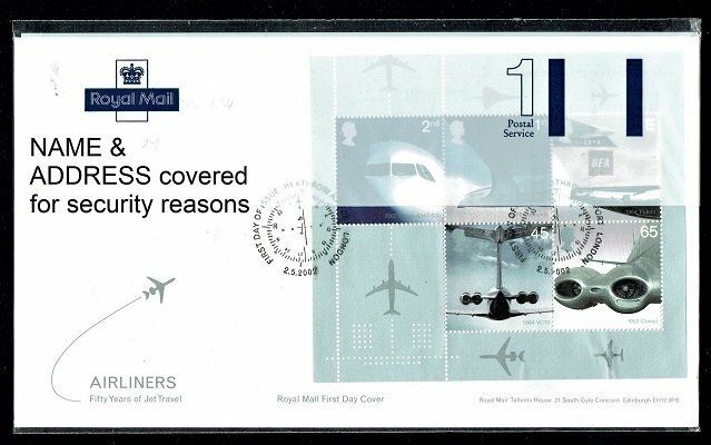 GB FDC 2002, 50th ANNIV OF PASSENGER JET AVIATION, AIRLINERS with SG 2284-2288 - UNOPENED