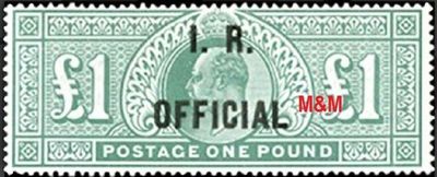 GB KING EDWARD VII, 1902,  I.R.OFFICIAL, £1 BLUE-GREEN, Sg.O27, Mi.D63, MNH