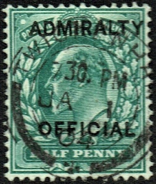 GB KING EDWARD VII 1903, Admiralty Offic., ½d BLUE-GREEN, SG O101, Mi.D1I, USED/ FU