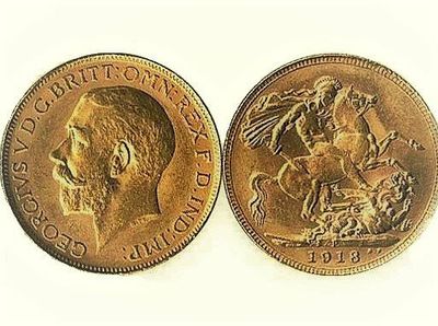 GB KING GEORGE V 1918 FULL SOVEREIGN COIN