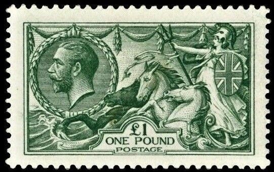 GB KING GEORGE V, 1913, SEAHORSE, £1 DEEP GREEN, Sg.403, Mi.144a, MNH