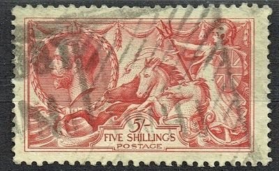 GB KING GEORGE V 1919-25, SEAHORSE 5s PALE ROSE- CARMINE-RED, SG409, Used/FU