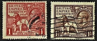 GB KING GEORGE V 1924, COMPLETE SET SG430-431, BRITISH EMPIRE EXHIBITION, USED