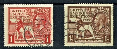 GB KING GEORGE V 1925, COMPLETE SET SG432/33, BRITISH EMPIRE EXHIBITION, USED/FU