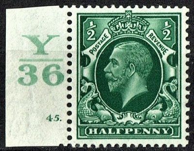 GB KING GEORGE V 1934, ½d GREEN SG 439, Control Y36, Cylinder 45(Dot), MNH