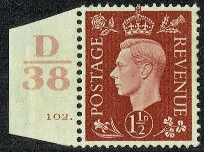 GB KING GEORGE VI 1937, 1½d RED-BROWN with CONTROL & CYLINDER, SG464, MNH/Mint