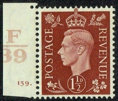 GB KING GEORGE VI 1937, 1½d RED-BROWN with CONTROL & CYLINDER, SG464, MNH/Mint