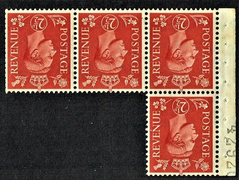 GB KING GEORGE VI 1937, 2½d PALE SCARLET BOOKLET PANE WMK INVERTED, SG507, MNH/Mint