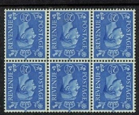 GB KING GEORGE VI 1937, BLOCK of 6x 2½d ULTRAMARINE WTM.INVERT, SG466Wi Mint/MNH