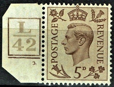 GB KING GEORGE VI 1938, 5d BROWN with CONTROL & CYLINDER, SG469, Mint