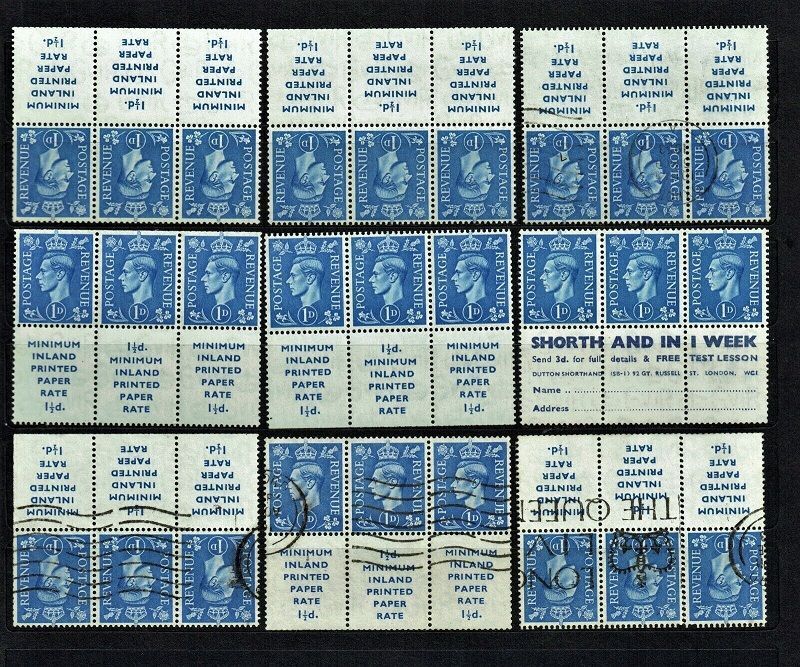 GB KING GEORGE VI 1940, 9x BOOKLET PANES with PRINTED LABELS, SPACING ERRORS