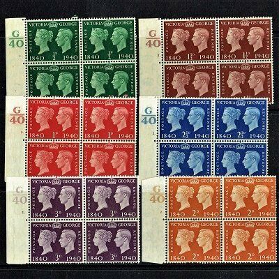 GB KING GEORGE VI 1940, COMPLETE SET - CENTENARY of 1st ADHESIVE POSTAGE STAMPS with Controls and Cylinders, Mi215-220, SG479-485, MNH