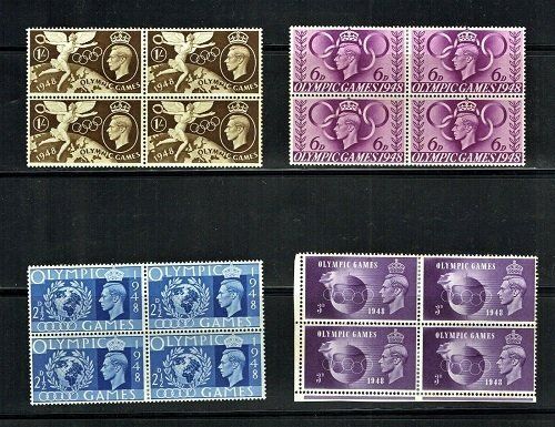 GB KING GEORGE VI 1948, OLYMPIC GAMES BLOCKS of 4, SG495-498, Mint