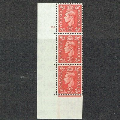GB KING GEORGE VI 1951, 2½d PALE SCARLET Cylinder 270(NO Dot), Mi250X, SG507, MNH/Mint