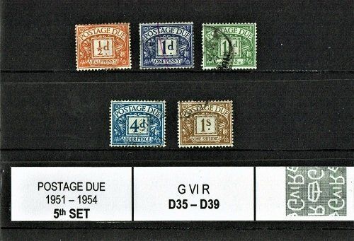 GB KING GEORGE VI, 1951-54, 5th POSTAGE DUE SET, wmk GviR, Sg.D35-Sg.D39