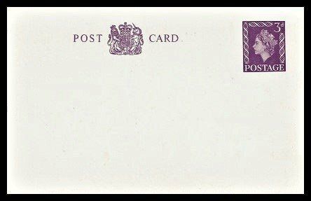 GB QUEEN ELIZABETH II POST CARD UNUSED with STAMP 3d LILAC COLOUR