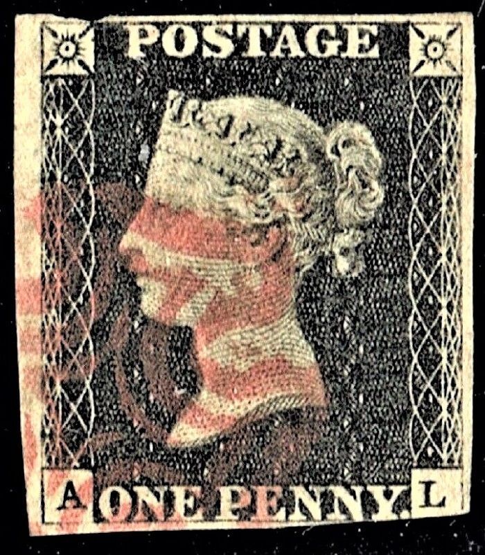 GB QUEEN VICTORIA 1840, 1d BLACK PENNY, 4 MARGIN, A-L, MALTESE CROSS