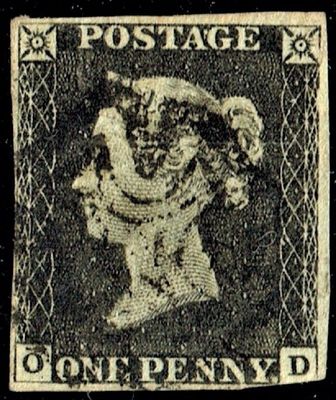 GB QUEEN VICTORIA 1840, 1d BLACK PENNY, 4 MARGIN, O-D, MALTESE CROSS