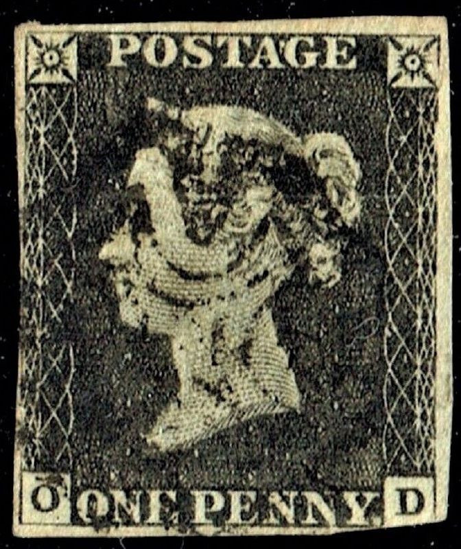GB QUEEN VICTORIA 1840, 1d BLACK PENNY, 4 MARGIN, O-D, MALTESE CROSS
