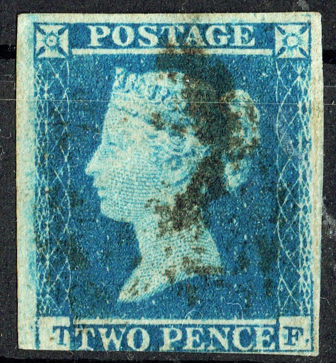 GB QUEEN VICTORIA 1840, 2d BLUE, Sg.4, Mi.2, 3½ MARGIN, T-F, Used