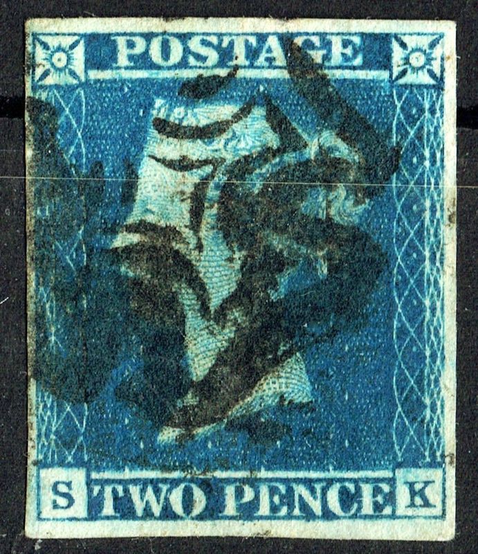 GB QUEEN VICTORIA 1840, 2d BLUE, SG 4, Mi.2, 4 MARGIN, S-K, Used