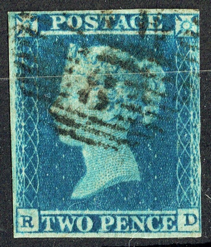 GB QUEEN VICTORIA 1840, 2d DEEP BLUE, Sg.4, Mi.2, 4 MARGIN, R-D, Used