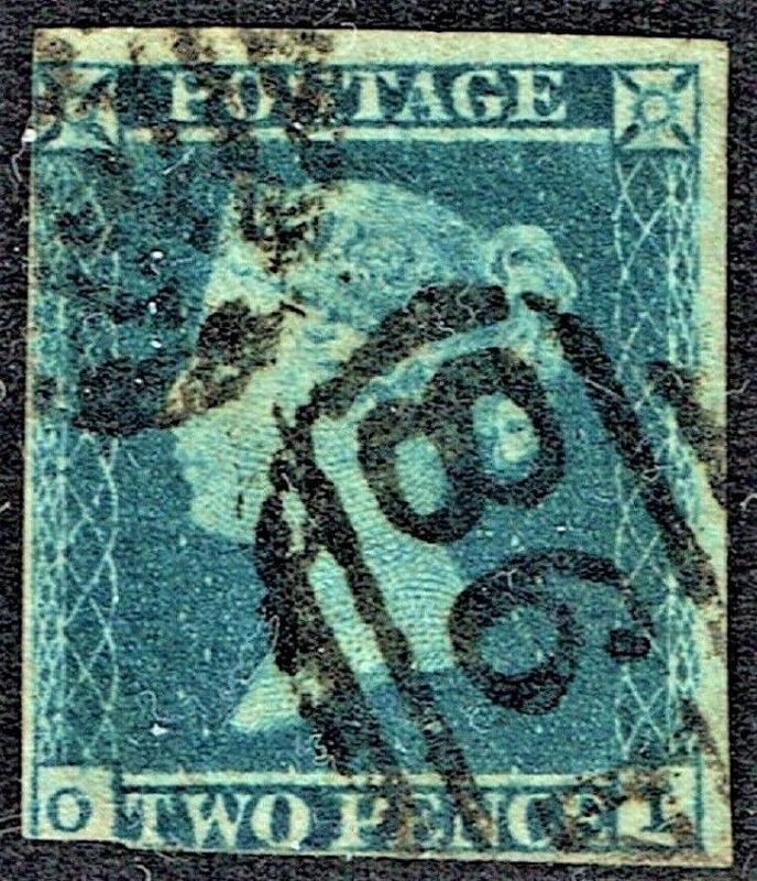 GB QUEEN VICTORIA 1840, 2d BLUE, Sg.2, O-T, 3¾ MARGIN, Used