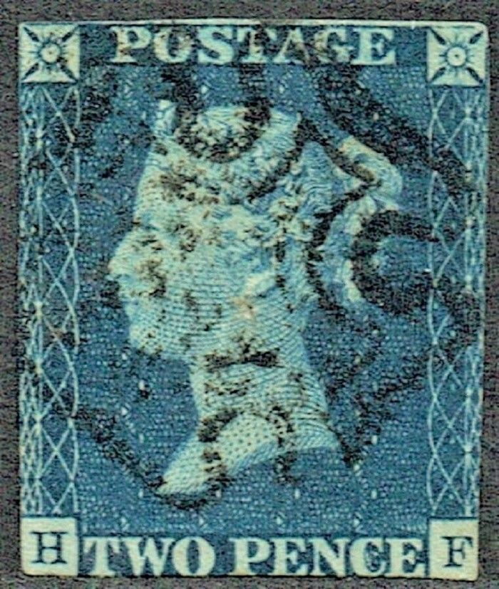 GB QUEEN VICTORIA 1840, 2d DEEP BLUE, Sg.4, Mi.2, H-F, Used