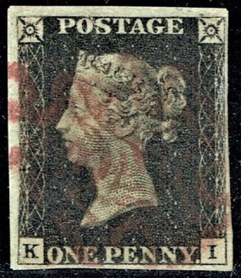 GB QUEEN VICTORIA 1840, BLACK PENNY, K-I, 4 MARGIN, MALTESE CROSS