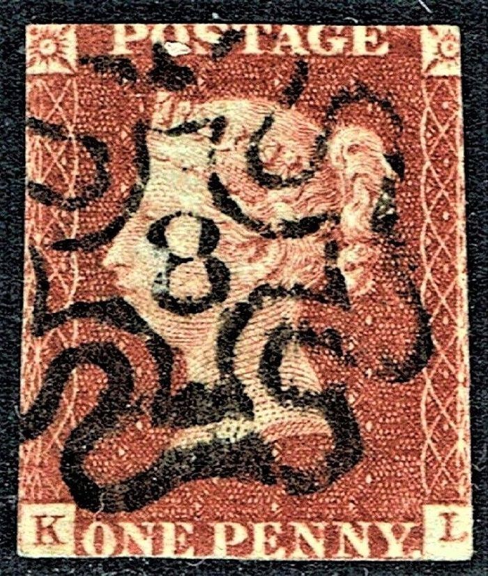 GB QUEEN VICTORIA 1841, 1d RED-BROWN, SG8, Pl.5, MALTESE CROSS No.8, K-L, Used