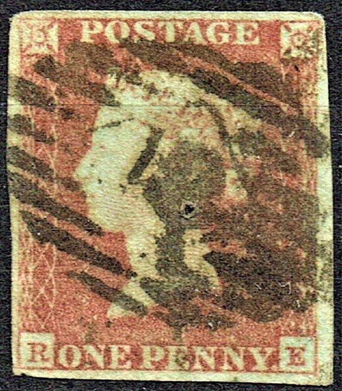 GB QUEEN VICTORIA 1841, 1d Red-Brown, SG10, 4 MARGIN, Pl.12, R-E, Used - Damaged