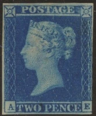 GB QUEEN VICTORIA 1841, 2d BLUE, Sg.14, A-E, 3¾ MARGIN, MNH
