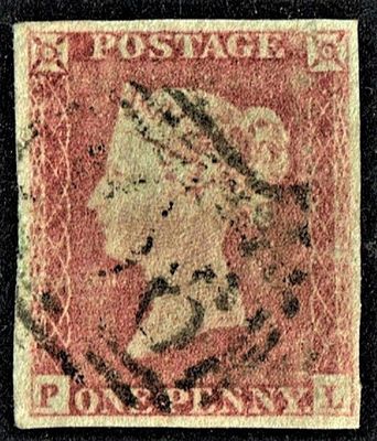 GB QUEEN VICTORIA 1841, ERRORS, 1d RED-BROWN, SG9, Pl.6, P-L, 4 MARGIN, Used GB QUEEN VICTORIA 1841, ERRORS, 1d RED-BROWN, SG9, Pl.6, P-L, 4 MARGIN, Used