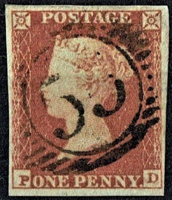 GB QUEEN VICTORIA 1857, 1d Red-Brown, SG38, P-D, 4 MARGIN, Used/FU GB QUEEN VICTORIA 1857, 1d Red-Brown, SG38, P-D, 4 MARGIN, Used/FU