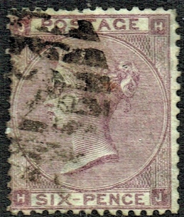 GB QUEEN VICTORIA 1862, 6d DEEP LILAC, SG 83, Mi.20, HYPHEN, J-H/H-J, USED, DAMAGED