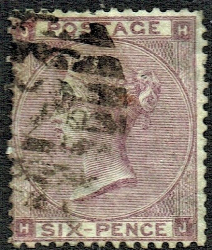 GB QUEEN VICTORIA 1862, 6d DEEP LILAC, SG 83, Mi.20, HYPHEN, J-H/H-J, USED, DAMAGED