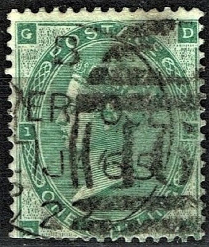 GB QUEEN VICTORIA 1862,1s DEEP GREEN, ERRORS Mi.22a, SG89 Pl.1,  G-D/D-G, Used